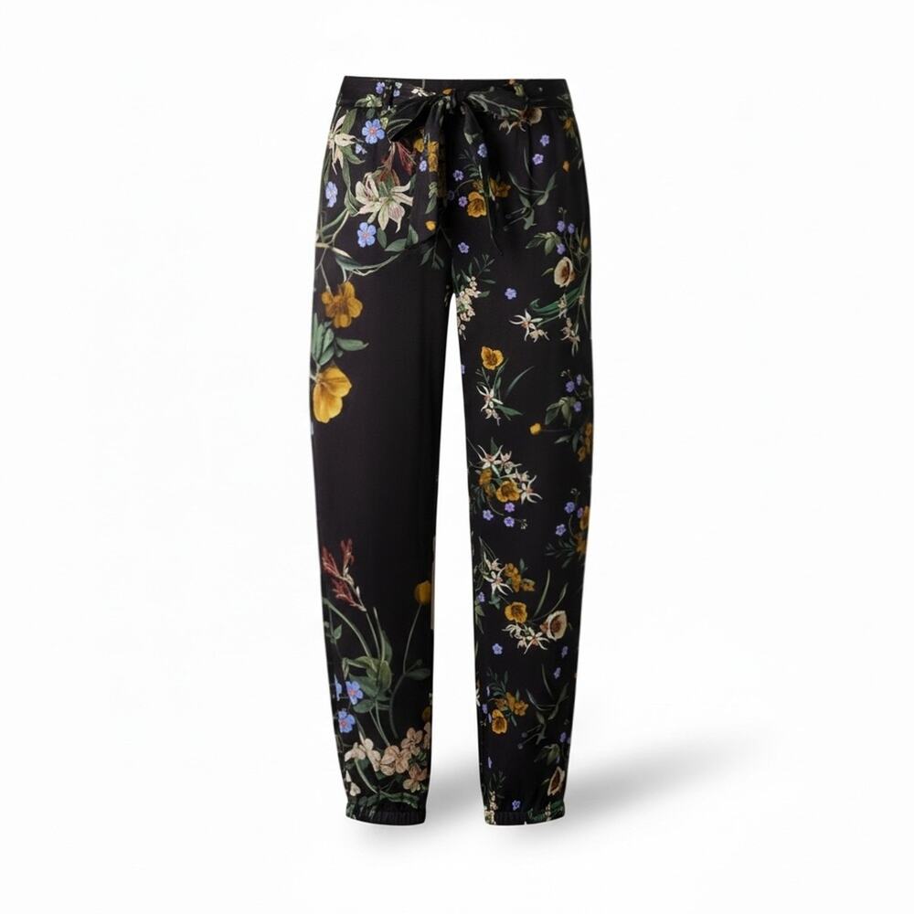 Maeve Black Printed Silky Belted Parachute Pants - Size 8, NWOT